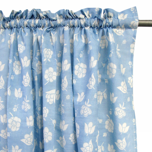 Pair of Polyester Cotton Rod Pocket Blue Flower Curtains - Main Image