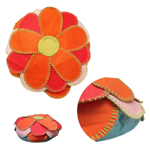 Girls Georgia Flower Applique Round Filled Cushion 40 cm Diameter - Main Image
