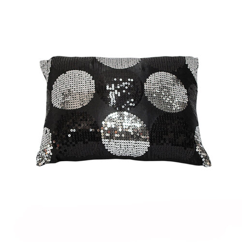 Sequined Black Silver Breakfast Filled Cushion - Main Image