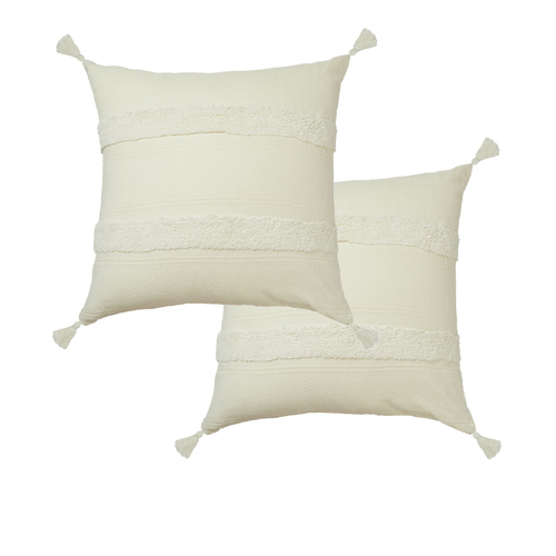 Accessorize Pair of Indra Cotton Tassel European Pillowcases - Off White - Main Image