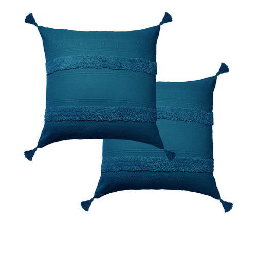 Accessorize Pair of Indra Cotton Tassel European Pillowcases - Teal - Main Image