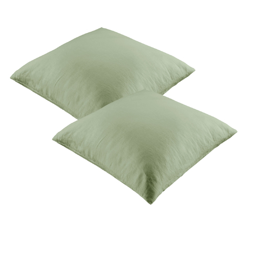 Vintage Design Homewares Pair of 100% Linen European Pillowcases Sage - Main Image