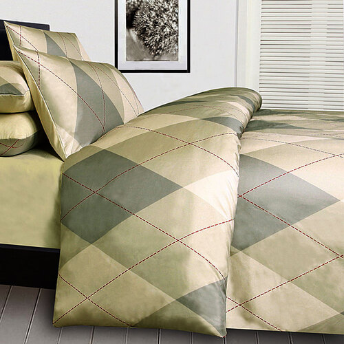 Big Sleep Argyles Beige Quilt Cover Set Single - Main Image