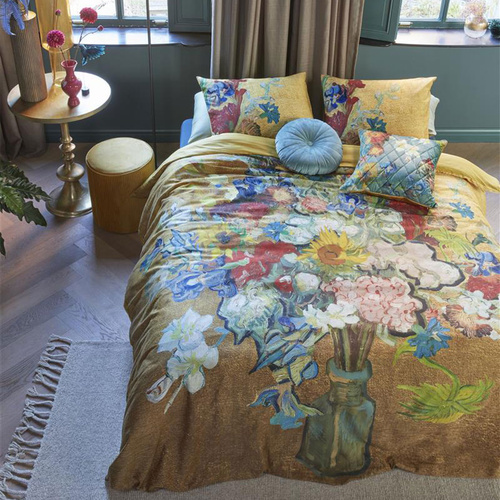 Bedding House Van Gogh Bouquet d'Anniversaire Gold Cotton Sateen Quilt Cover Set Super King - Main Image