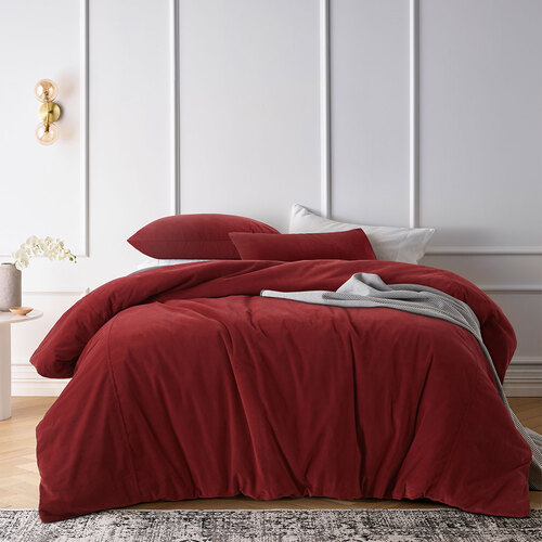 Vintage Design Homewares Cotton Velvet Quilt Cover Set Rouge Queen - Main Image