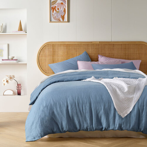 Vintage Design Homewares Denim Blue French Linen Quilt Cover Set King - Main Image