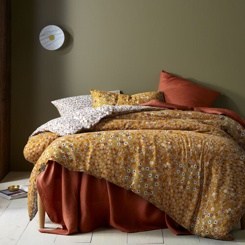 Accessorize Lisa Ochre Washed Cotton Printed Quilt Cover Set Queen - Main Image