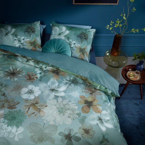 Bedding House Lou Blue Green Cotton Floral Quilt Cover Set Queen - Main Image