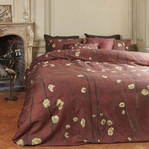 Bedding House Van Gogh Plum Blossoms Red Cotton Sateen Quilt Cover Set Queen - Main Image