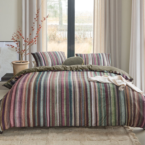 Bedding House Roman Multi Cotton Stripe Quilt Cover Set Queen - Main Image