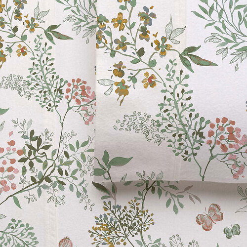Accessorize Cotton Flannelette Sheet Set 40cm Wall Feuilles Floral Print King - Main Image