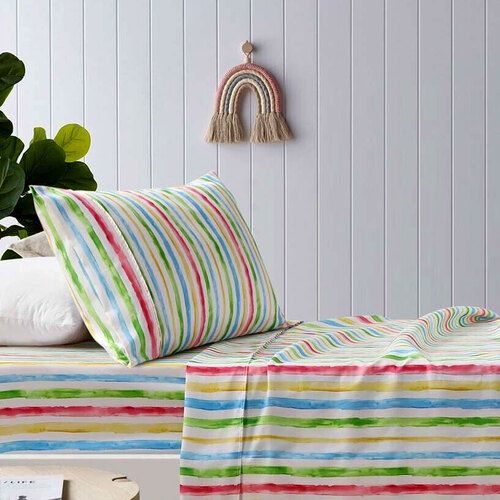 Happy Kids Multi Stripes Printed Microfibre Sheet Set Double - Main Image