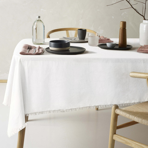 Vintage Design Homewares Gypsy White Fringed Washed Linen Cotton Tablecloth 150cm x 300cm - Main Image