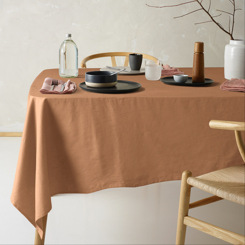Vintage Design Homewares Helm Terracotta Washed Linen Cotton Tablecloth 180cm Diameter Round - Main Image