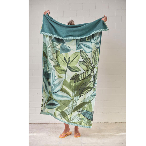 Bedding House Jungle Vibe Green Cotton Velour Beach Towel - Main Image