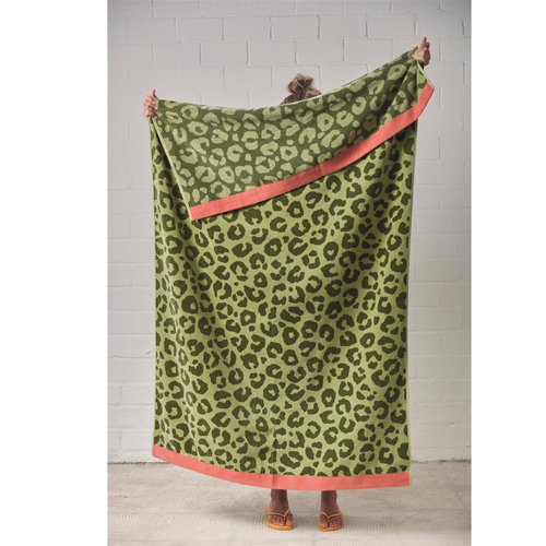 Bedding House Wildcat Green Cotton Velour Beach Towel - Main Image
