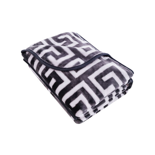 Bloomington 800GSM Greek Key Charcoal Winter Premium Quality 1 Ply Mink Blanket King - Main Image