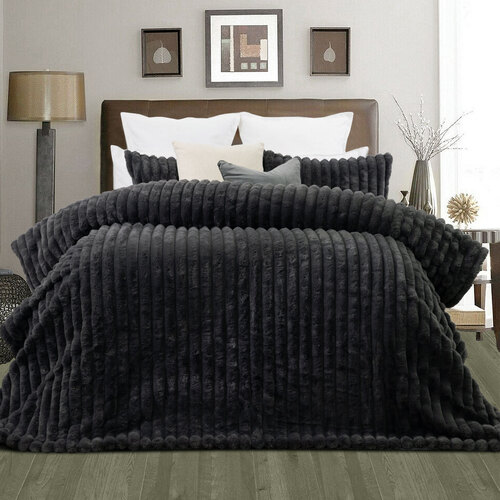 Jane Barrington Arna Charcoal 3 Pcs Channel Faux Bunny Fur Comforter Set King - Main Image