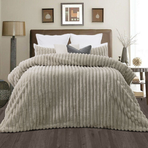 Jane Barrington Arna Natural 3 Pcs Channel Faux Bunny Fur Comforter Set King - Main Image