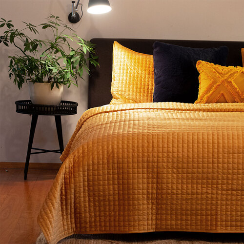 J.Elliot Home Adela Mustard Velvet Quilted Coverlet Set Queen/King - Main Image