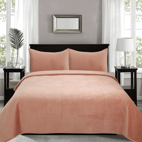 J.Elliot Home Merida Clay Pink Velvet Quilted Coverlet Set Queen/King - Main Image