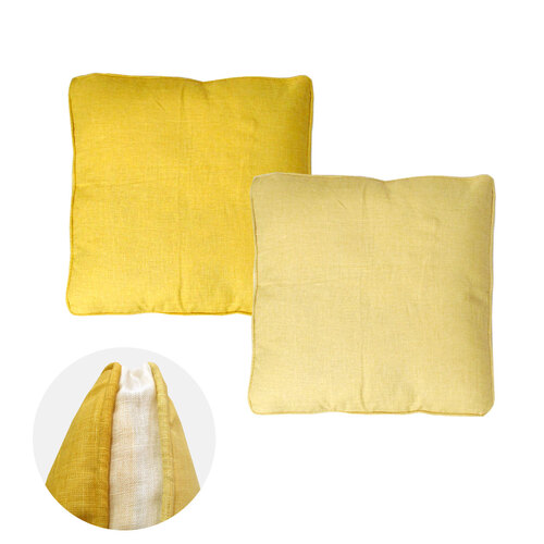 2-Tone Yellow Gusseted Linen Texture Look Filled Cushion 45 x 45 x 6 cm - Main Image