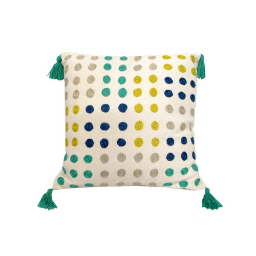 J.Elliot Home Polka Dots Tassel Blue Filled Cushion 43 x 43 cm - Main Image