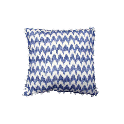 J.Elliot Home Valtina Pom Pom Blue Filled Cushion - Main Image