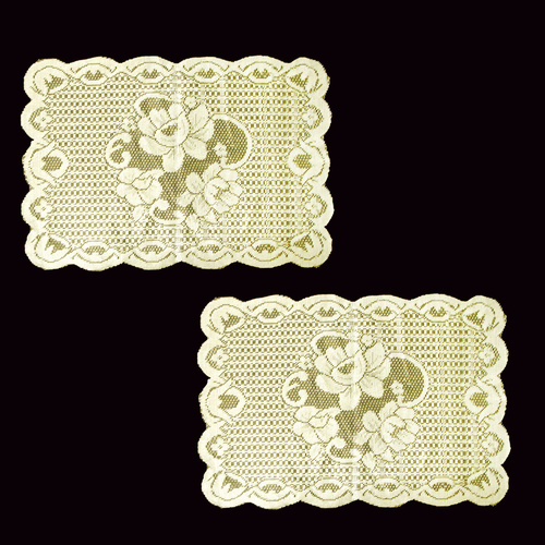 Floral Cream Set of 2 Polyester Lace Table Doilies 30 x 45 cm - Main Image