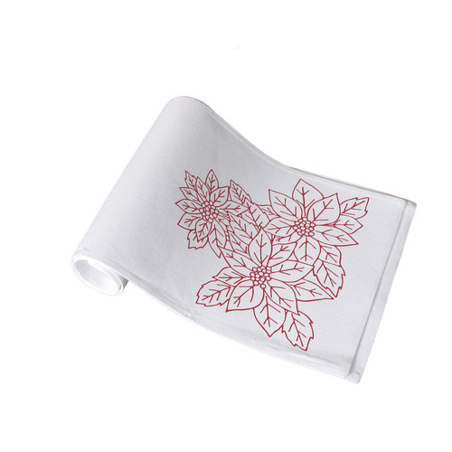 Christmas Print White Table Runner 33 x 180cm Poinsettia - Main Image