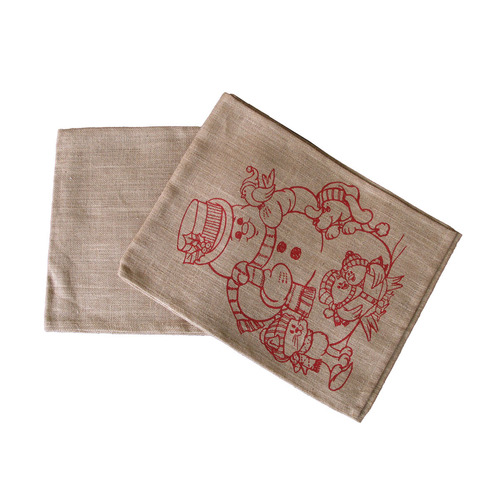 Christmas Jute Woven Taupe Table Runner 33 x 180cm Snowman - Main Image