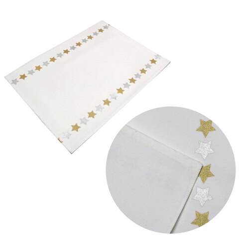Silver Gold Stars Cotton Metallic Print Table Runner 33 x 180 cm - Main Image