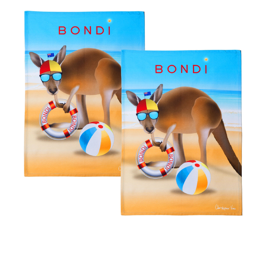 IDC Homewares Set of 2 Christopher Vine Design Tea Towels Bondi Beach - Main Image