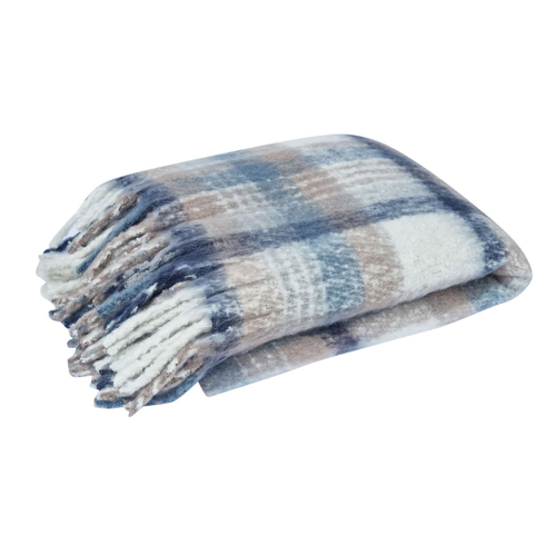 J Elliot Home Aiden Navy Multi Faux Mohair Throw Rug with Fringe 130 x 160cm - Main Image