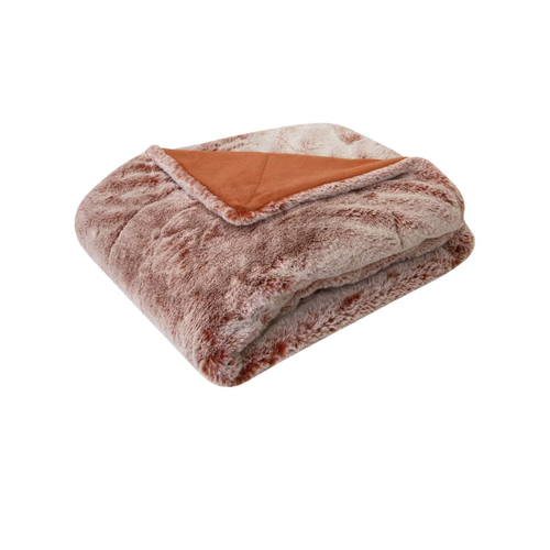 J Elliot Home Archie Terracotta Faux Fur Throw Rug 130 x 160cm - Main Image