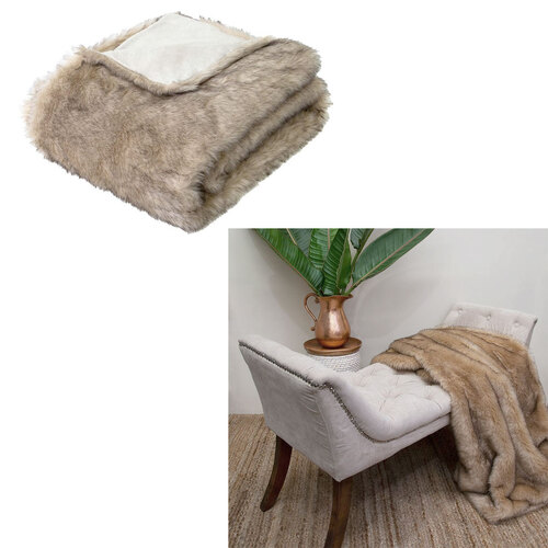 J Elliot Home Brown Fox Luxury Faux Fur Throw 130 x 160cm - Main Image