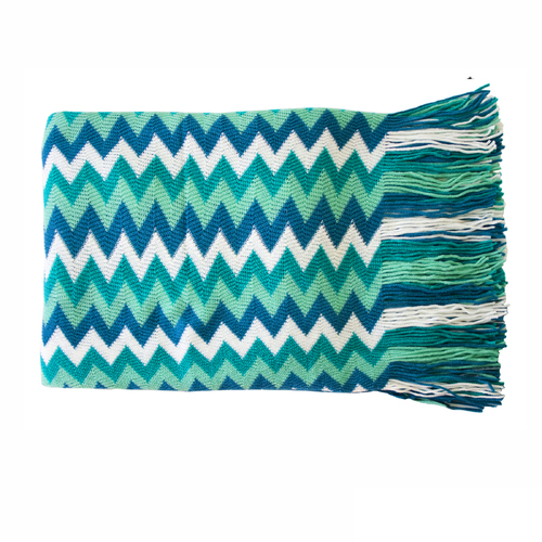 IDC Homewares Chevron Knitted Throw Blue Multi - Main Image