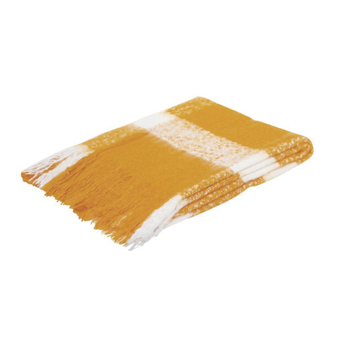 J.Elliot Home Wren Faux Mohair Throw Mustard/White - Main Image