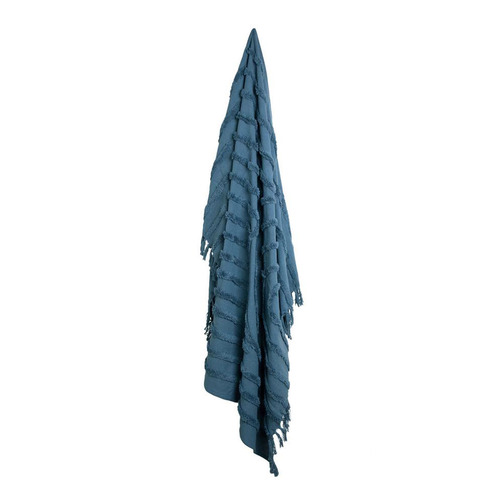 J Elliot Home Zen Luxury Fringe Throw 130 x 160cm Steel Blue - Main Image