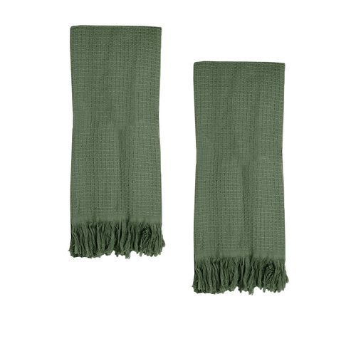 J Elliot Home 400GSM Camila Set of 2 Cotton Waffle Hand Towels 45 x 65 cm Chive - Main Image
