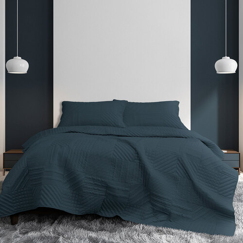 Ardor Finley Navy 3 Pcs Quilted Coverlet Set Queen/King - Main Image