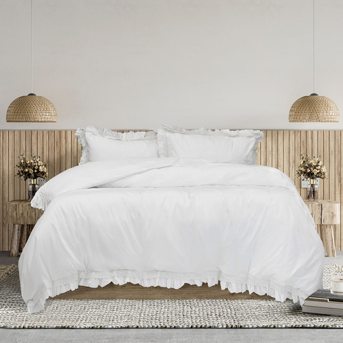 Algodon Adele White Cotton Ruffle Quilt Cover Set King - Main Image