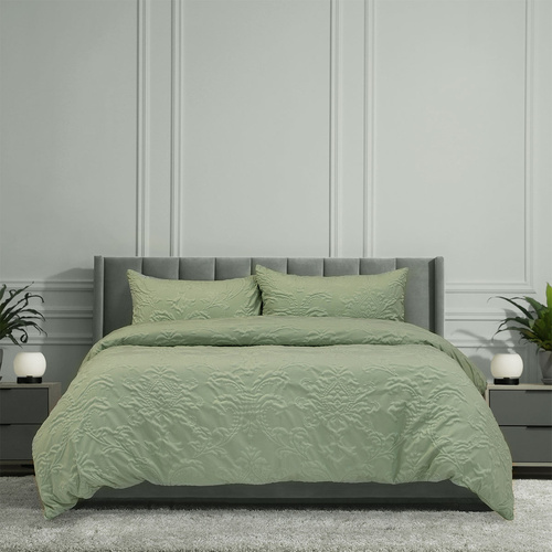 Ardor Adeline Sage Jacquard Damask Quilt Cover Set King - Main Image