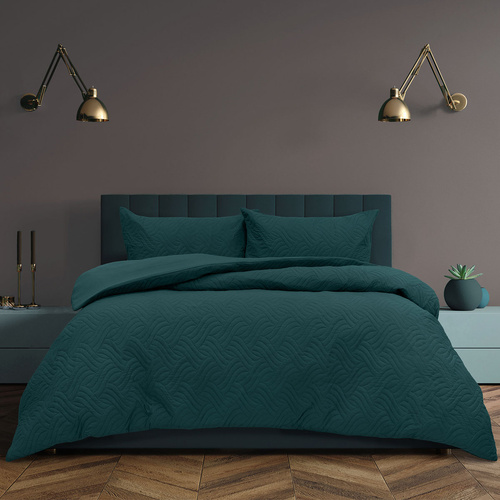 Ardor Asher Deep Teal Embossed Vintage Washed Quilt Cover Set Queen - Main Image