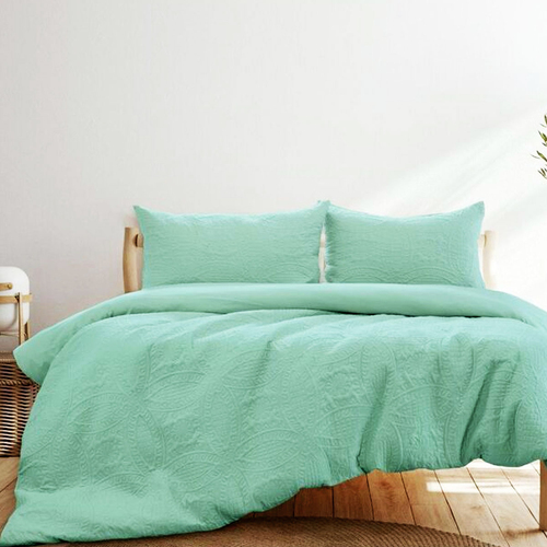 Ardor Chateau Aqua Green Embossed Quilt Cover Set Queen - Main Image