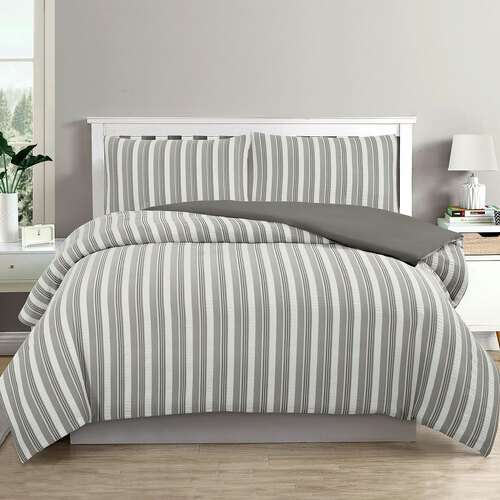 Ardor Cove Charcoal Seersucker Waffle Quilt Cover Set Queen - Main Image