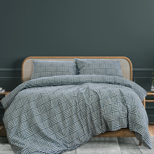 Ardor Fletcher Faded Indigo Printed Quilt Cover Set Queen - Main Image