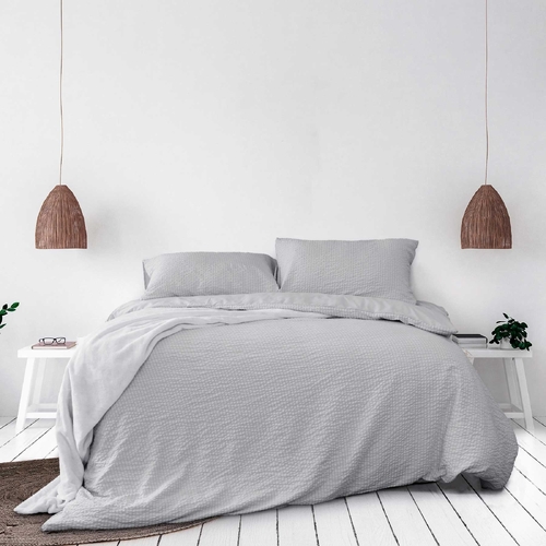 Ardor Ingrid Silver Seersucker Stripe Quilt Cover Set King - Main Image