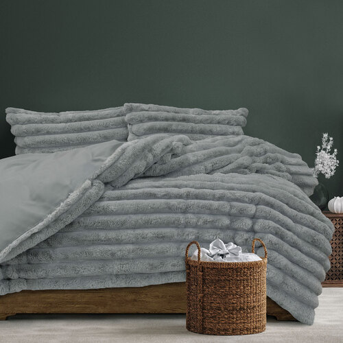 Ardor Jax Grey Chunky Faux Fur Quilt Cover Set King - Main Image