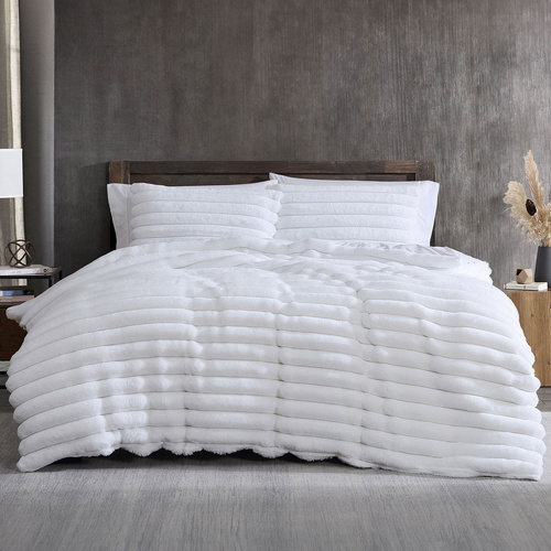 Ardor Jax White Chunky Faux Fur Quilt Cover Set King - Main Image